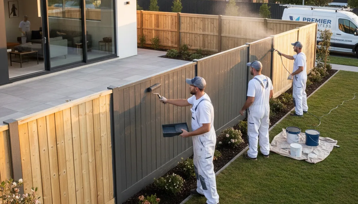 Professional fence painters in Burlington MA applying durable exterior paint for lasting protection