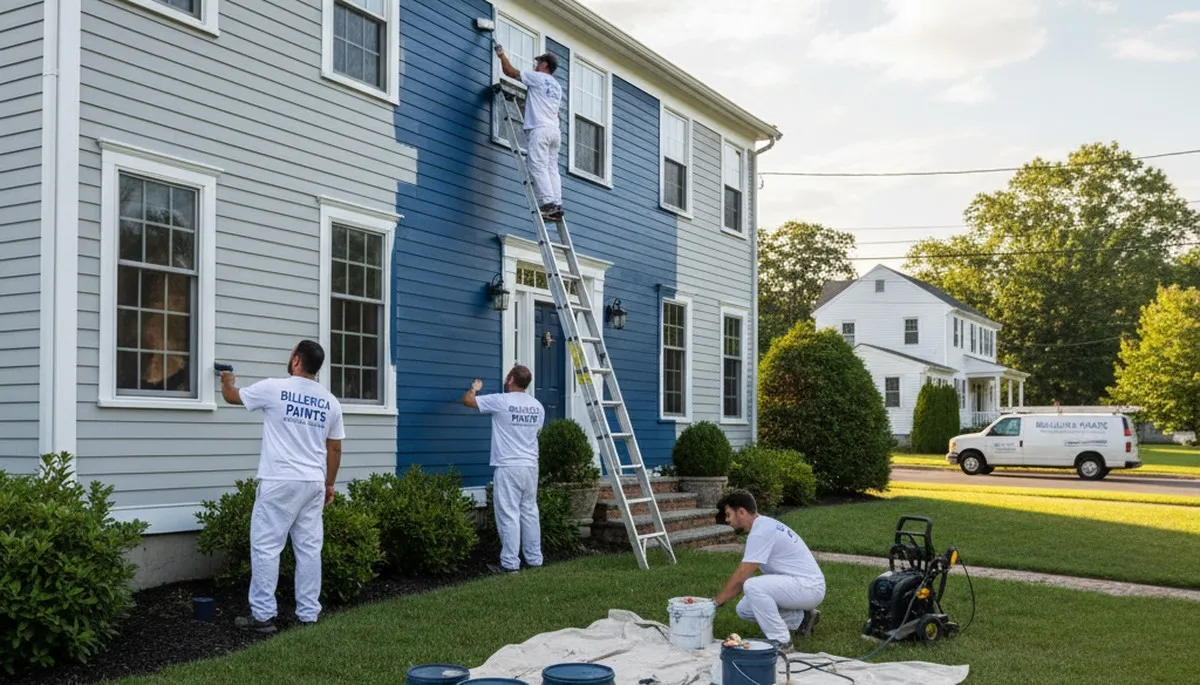 Professional house painters in Burlington MA finishing exterior home painting project