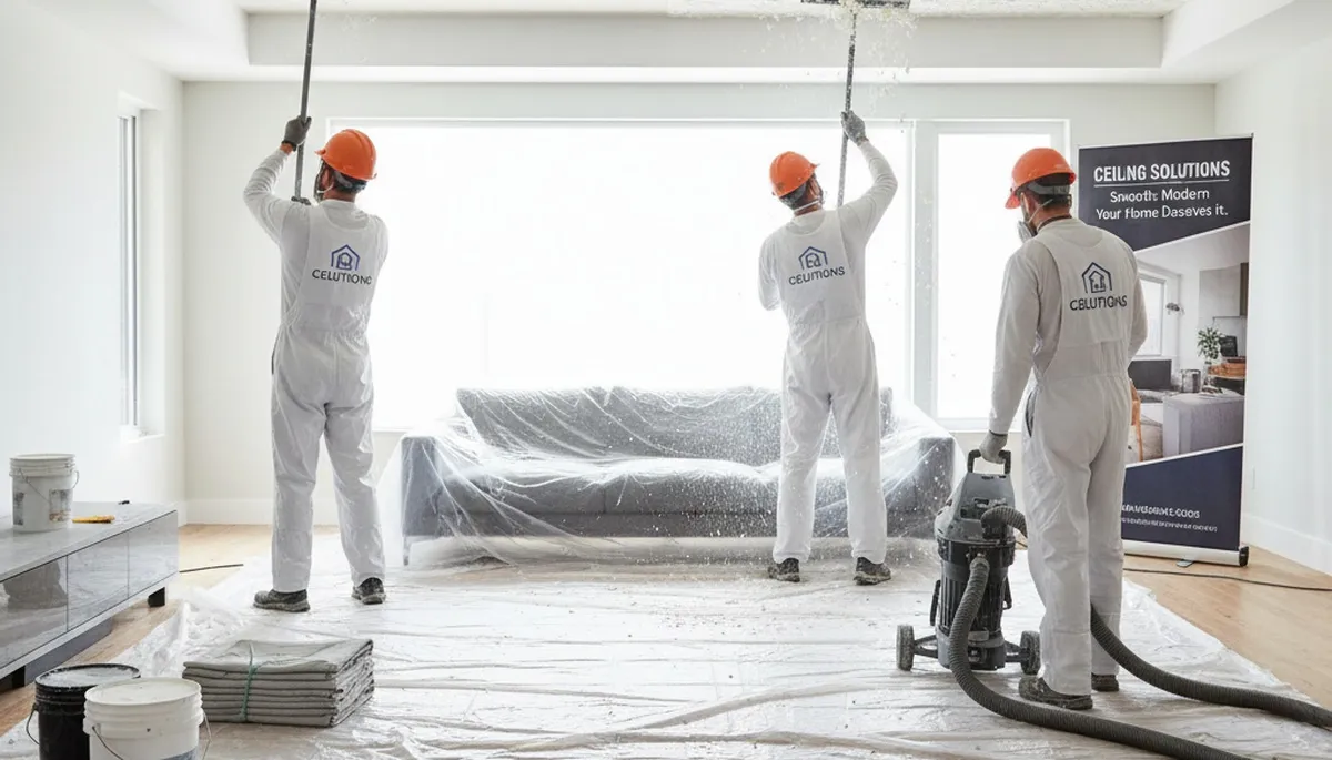 Professional popcorn ceiling removal in Burlington MA home by expert local painting contractors
